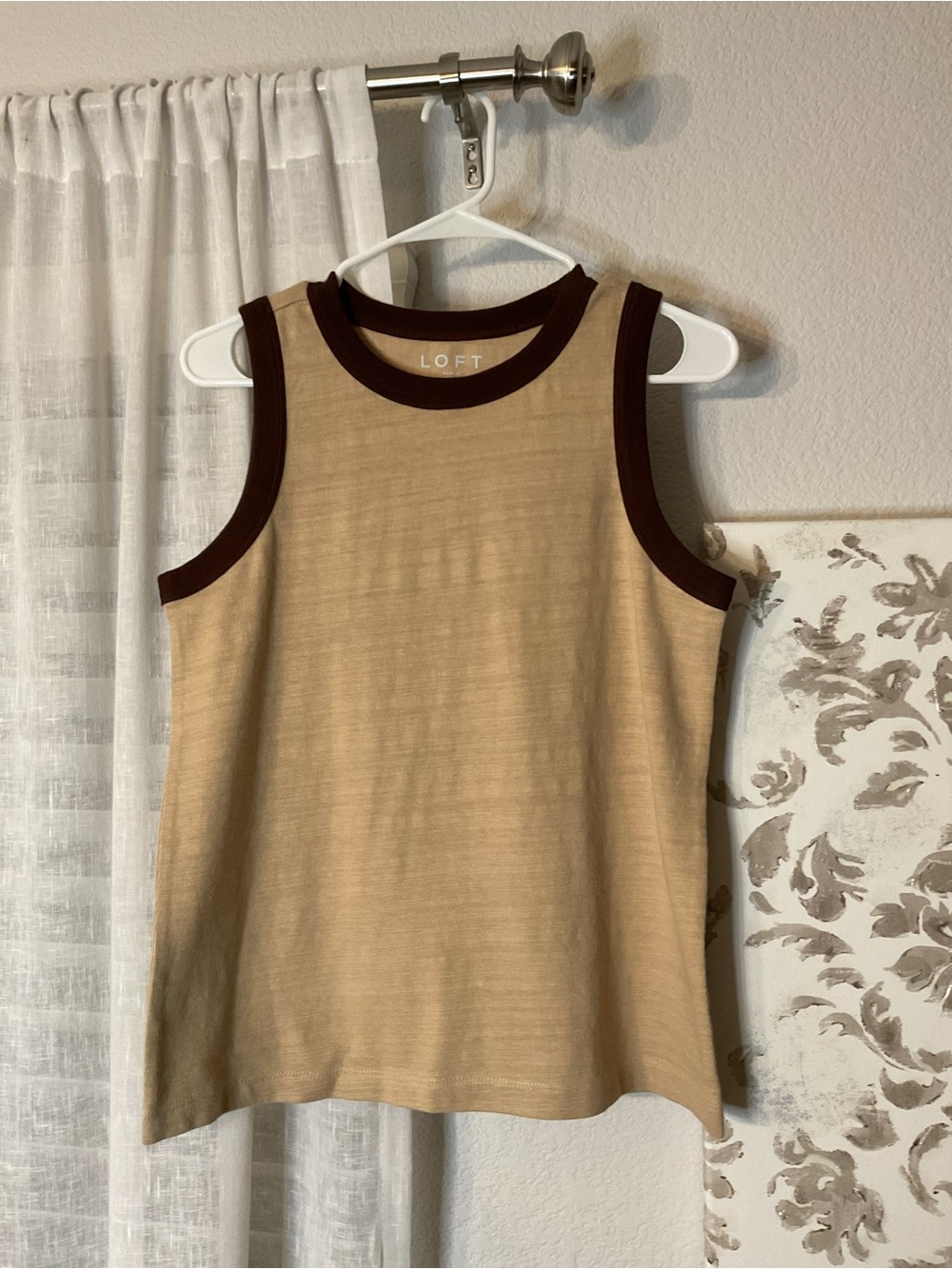 LOFT Tan Tank Top with Dark Brown Trim
